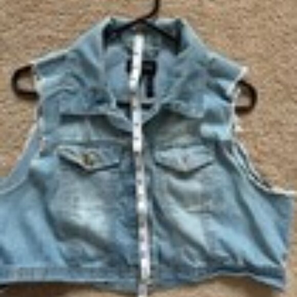 Jeans Vest y2K New Look Ladies Faded Blue Denim Size 1X‎ Stretch Y2K Biker - Picture 8 of 13